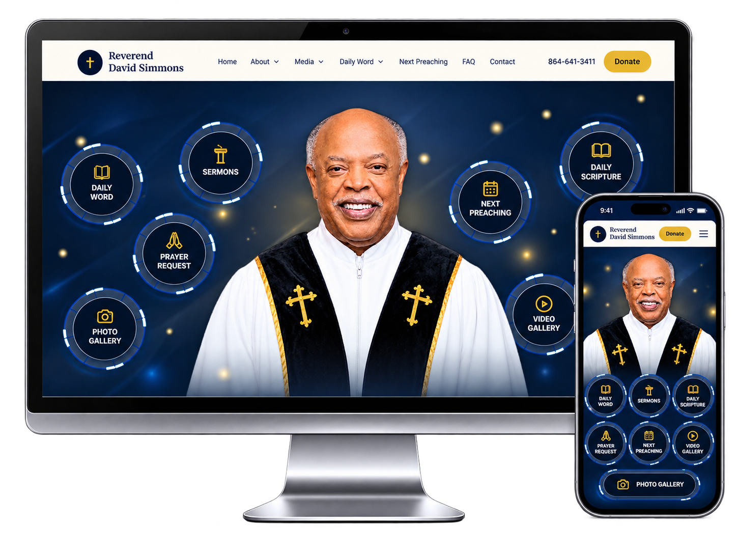 Reverend David Simmons shown on desktop and mobile